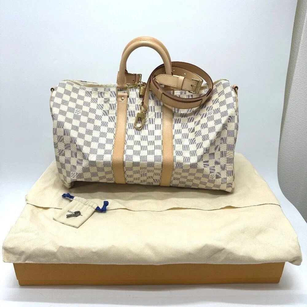 LOUIS VUITTON Damier Azur KeepallBandouliere 45 Duffle Bag Unused